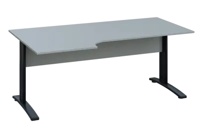 ERK 28 - 186 stůl kancelářský, rohový, levý, kovová podnož černá, deska 25 mm, široký 1800 mm, šedá